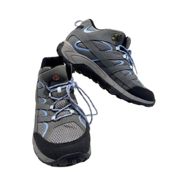 Merrell Moab II Mid Waterproof Hiking Boots Womens 6.0 Grey / Periwinkle Lace Up - Picture 1 of 11